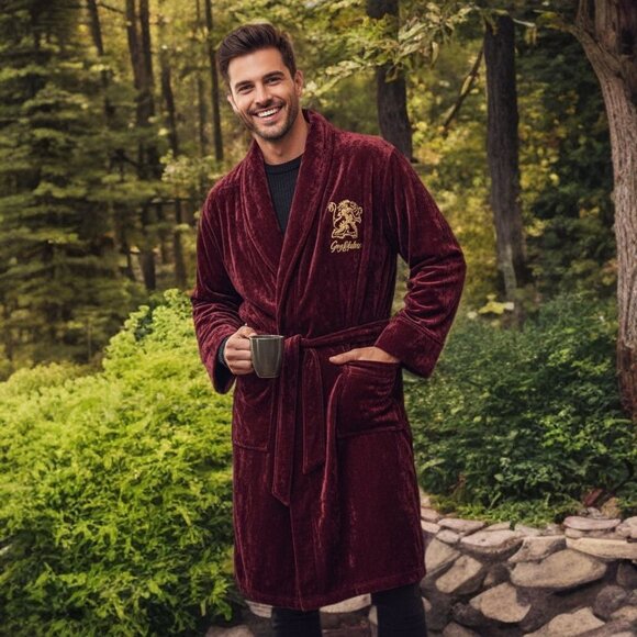 Pottery Barn Harry Potter Velvet Robe Gryffindor Embroidery Logo Cozy Loungewear - Picture 1 of 11